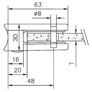 Prijemka za steklo, za montažo na cevi 48,3-50,8 mm ø / 6 in 8 mm